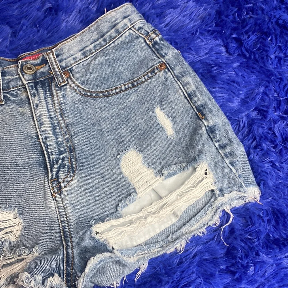 Caffeine Distressed Blue Jean Denim Shorts Size Small Excellent Condition